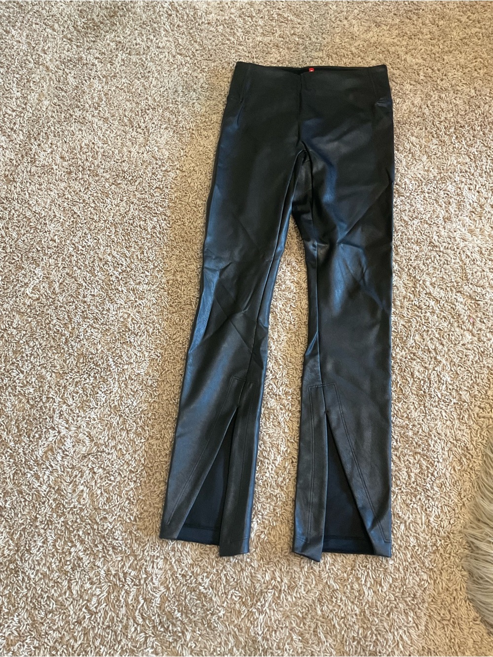 SPANX Black Faux Leather Leggings with Front Slit Detail